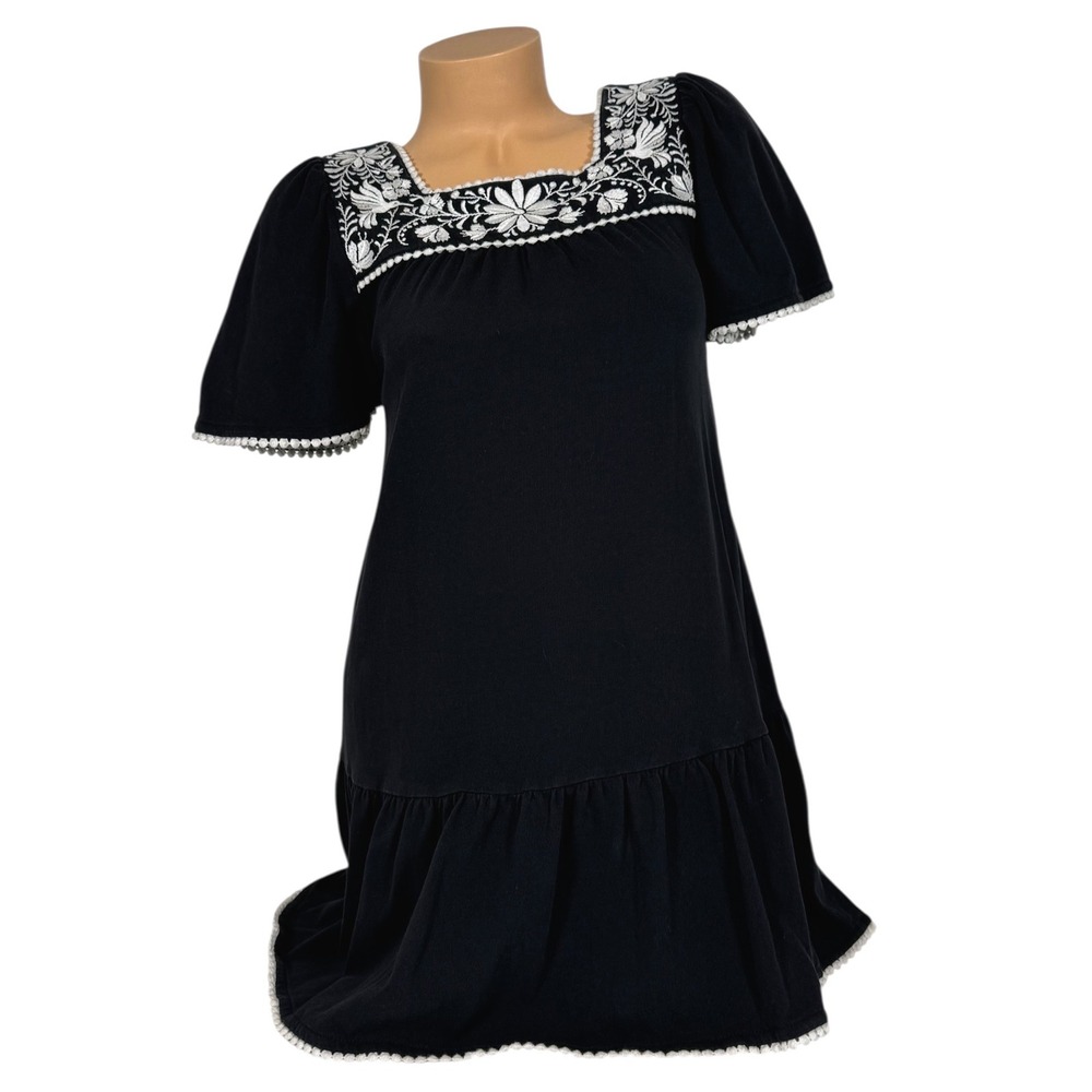 Kate Spade Broome Street Women's XXS Black Embroidered Square Neck Mini Dress